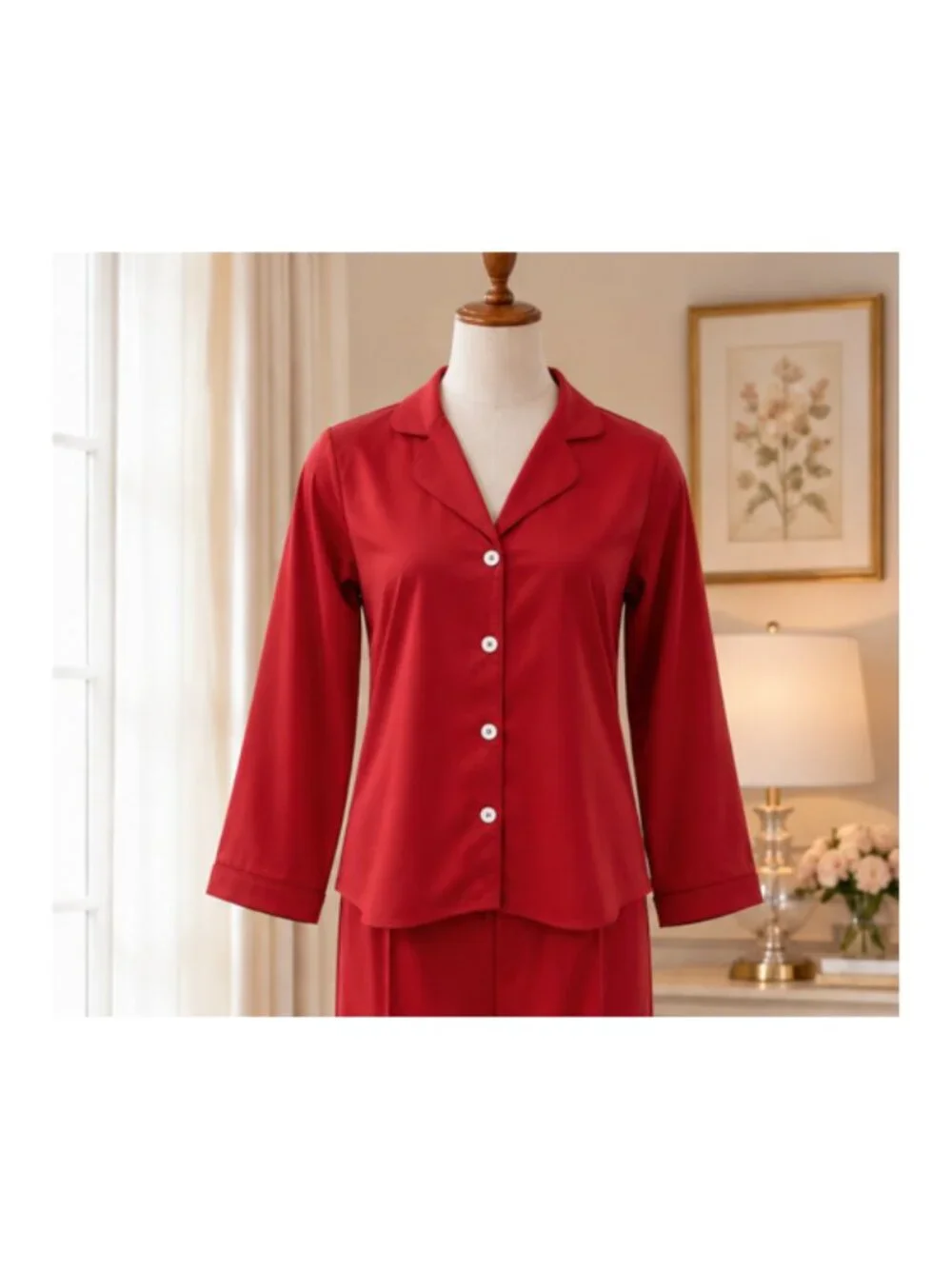 SoieRose Red 100% Cotton Classic Cotton Pajama Set for Women - SR-1343